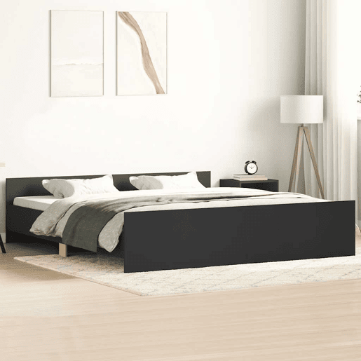Estrutura de Cama de casal para adultos c painéis cabeceira e pés 200x200 cm preto