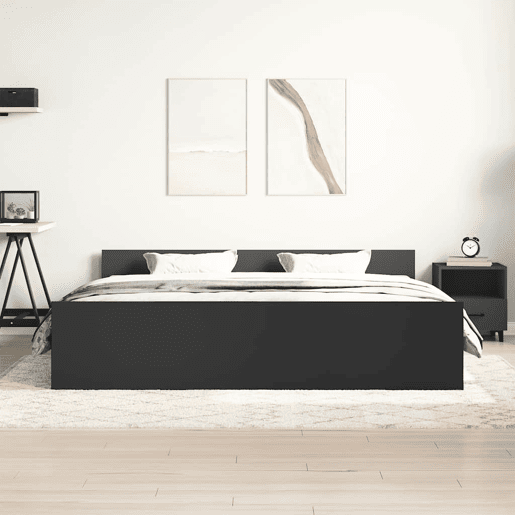 Estrutura de Cama de casal para adultos c painéis cabeceira e pés 200x200 cm preto