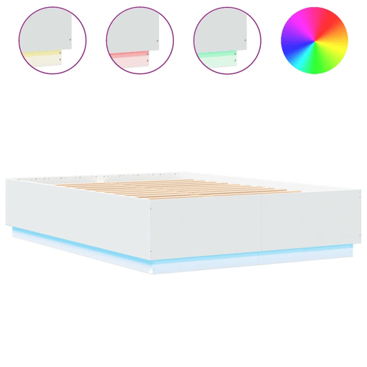 Estrutura De Cama De Casal c luzes LED - 150x200 cm derivados madeira branco