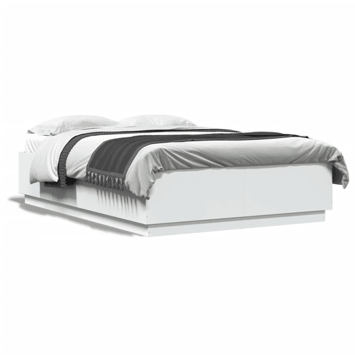 Estrutura De Cama De Casal c luzes LED - 150x200 cm derivados madeira branco