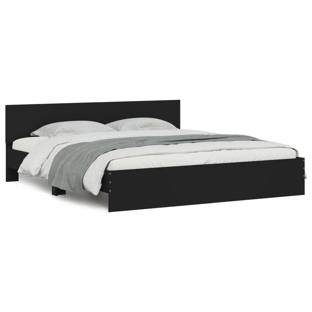 Estructura de cama matrimonial estilo con cabecero negra 200x200 cm