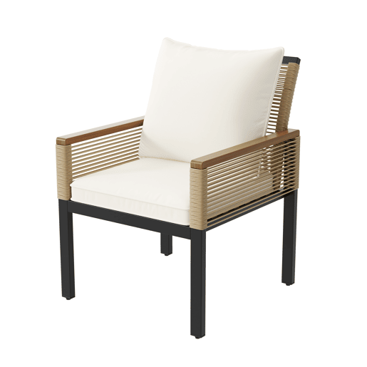 Conjunto de jardim de 4 peças - Sofá duplo, 2 cadeiras e mesa, Rattan, Bege