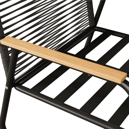 Conjunto de lounge de jardim para 4 pessoas - Estrutura metálica, mesa de vidro temperado, almofadas incluídas - Preto
