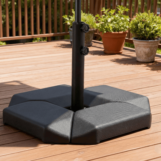 Outsunny Base para Guarda-Sol de 4 Peças, para Cantilever e Dupla Face, Suporte para Guarda-Sol de HDPE Reenchível com Água 77 kg ou Areia 100 kg, para Jardim, Pátio, Terraço, Preto