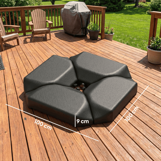 Outsunny Base para Guarda-Sol de 4 Peças, para Cantilever e Dupla Face, Suporte para Guarda-Sol de HDPE Reenchível com Água 77 kg ou Areia 100 kg, para Jardim, Pátio, Terraço, Preto