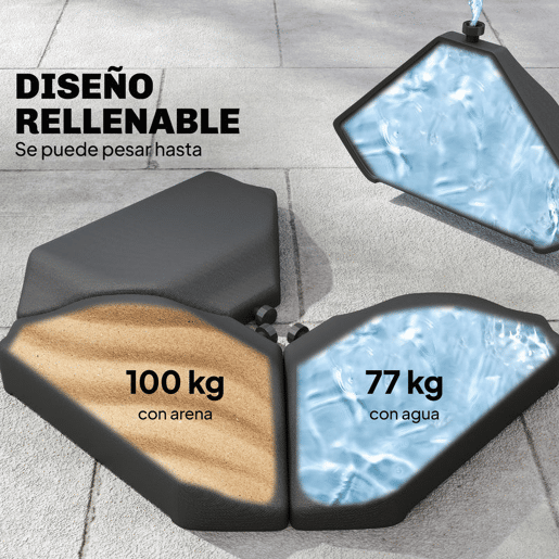 Outsunny Base para Guarda-Sol de 4 Peças, para Cantilever e Dupla Face, Suporte para Guarda-Sol de HDPE Reenchível com Água 77 kg ou Areia 100 kg, para Jardim, Pátio, Terraço, Preto