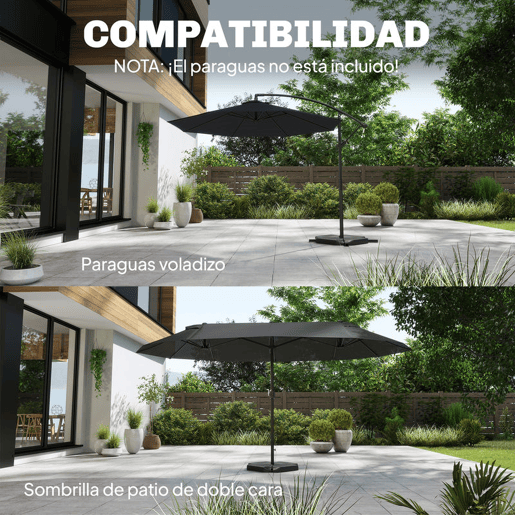 Outsunny Base para Guarda-Sol de 4 Peças, para Cantilever e Dupla Face, Suporte para Guarda-Sol de HDPE Reenchível com Água 77 kg ou Areia 100 kg, para Jardim, Pátio, Terraço, Preto