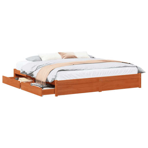Estrutura da Cama de casal moderno com gaveta - Marrom Cera 200 x 200 cm