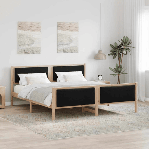 Estrutura de cama de casal com cabeceira - Preto 180 x 200 cm tecido