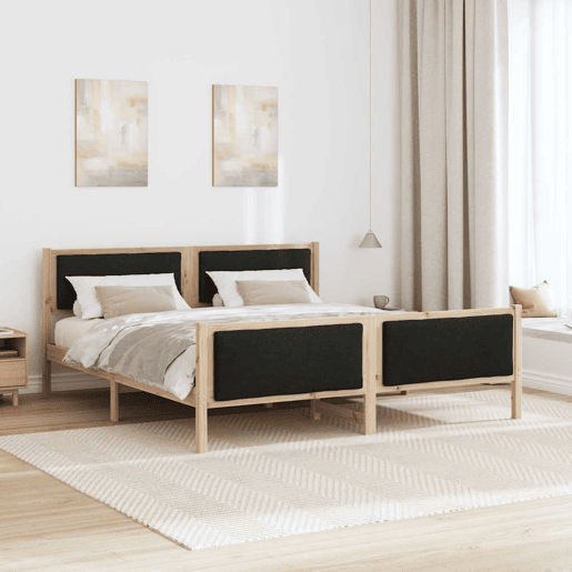 Estrutura de cama de casal com cabeceira - Preto 180 x 200 cm tecido