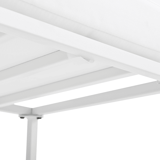 Conjunto de sala de jantar exterior de 7 peças - Mesa de vidro temperado com rebordo em rattan PE, tampo em acácia, para 6 pessoas - Natural+Branco