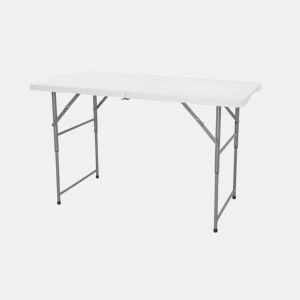 Mesa dobrável multifuncional com altura ajustável.