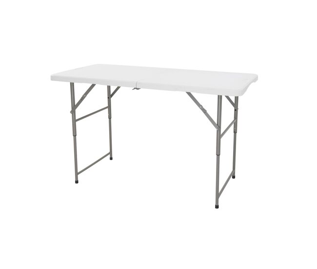 Mesa plegable multifuncional de altura regulable 122 x 60 x 50-74cm, sobre plegable y con asa para su desplazamiento