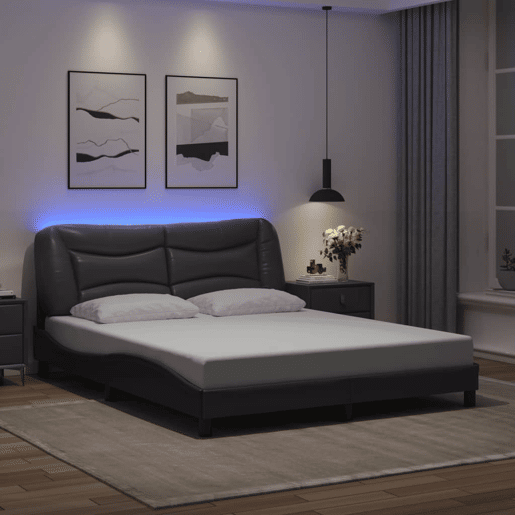 Estrutura de Cama de casal moderno com LED - 160x200cm cinza