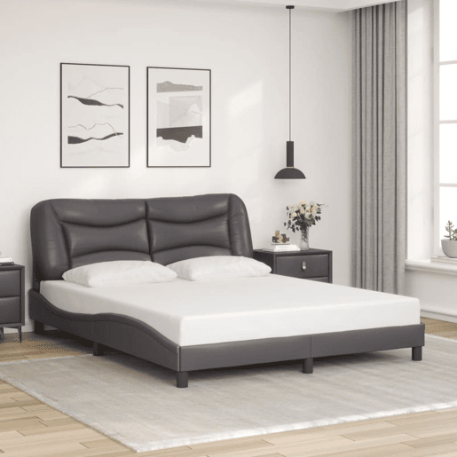 Estrutura de Cama de casal moderno com LED - 160x200cm cinza