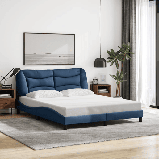 Estrutura de Cama de casal moderno com LED - 160x200 cm tecido azul