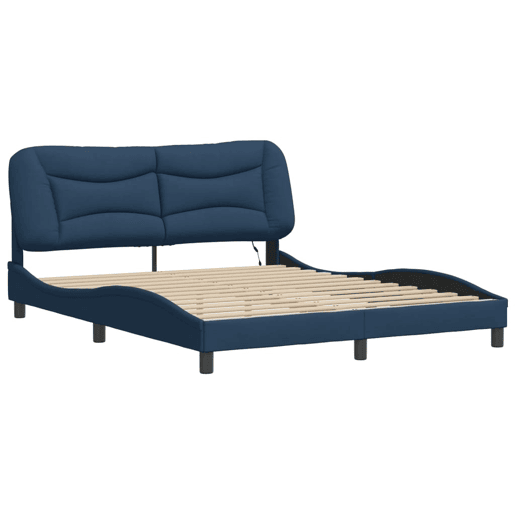 Estrutura de Cama de casal moderno com LED - 160x200 cm tecido azul