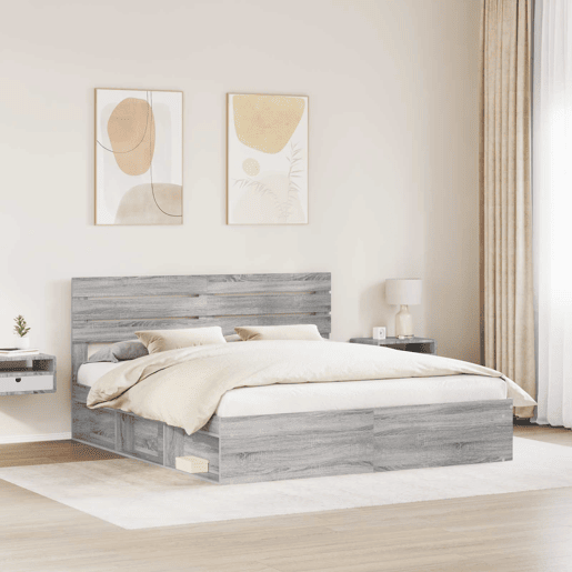 Estrutura da Cama de casal simple com cabeceira Cinza Sonoma 180 x 200 cm