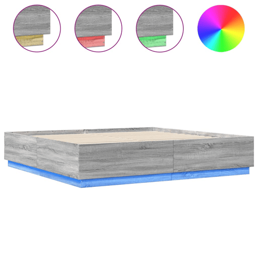 Estrutura de Cama de casal moderno c luzes LED derivados madeira cinza sonoma