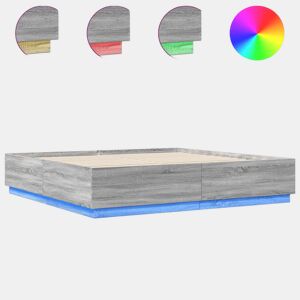 Estrutura de Cama de casal moderno c luzes LED derivados madeira cinza sonoma