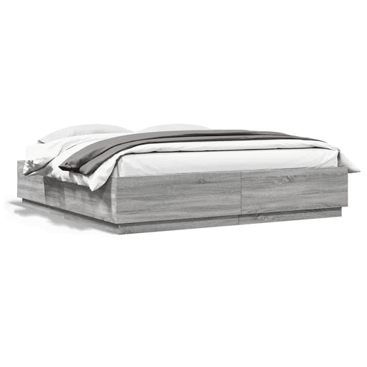 Estrutura de Cama de casal moderno c luzes LED derivados madeira cinza sonoma