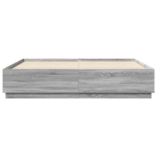 Estrutura de Cama de casal moderno c luzes LED derivados madeira cinza sonoma