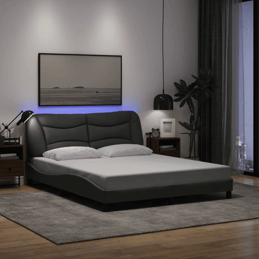 Estrutura de Cama de casal moderno com LED - 160x200 cm tecido