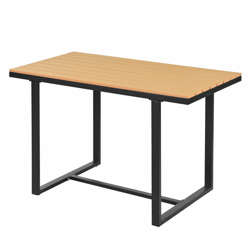 Conjunto de sala de jantar de jardim de canto - função reclinável ajustável em 5 posições (até 55°), estrutura em aço galvanizado, mesa com tampo em plástico com efeito de madeira - preto e cinzento