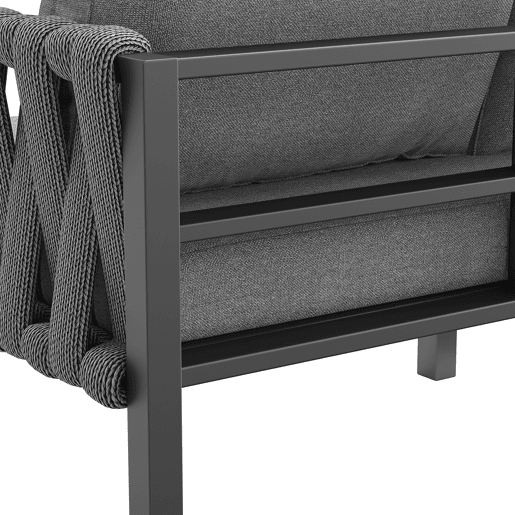 Conjunto de móveis de jardim - Sofá de canto, estrutura em ferro galvanizado, mesa em vidro temperado, cinza