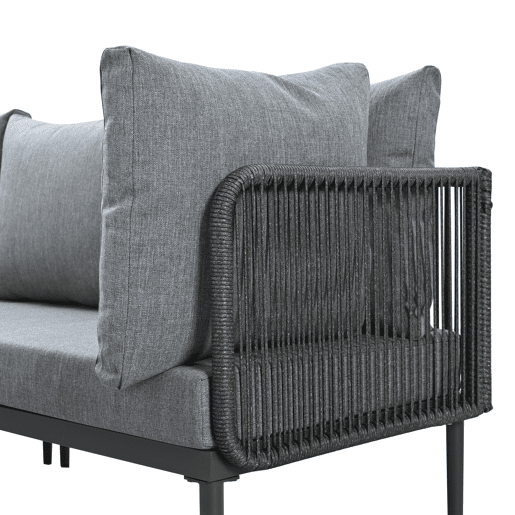 Conjunto de sala de jantar de jardim com 5 peças - Sofás de canto + mesa de jantar, estrutura em aço galvanizado, mesa em plástico e madeira, cinzento