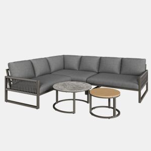 Conjunto de jardim para 6-7 pessoas - Sofá de canto, estrutura metálica, almofadas incluídas - Cinza