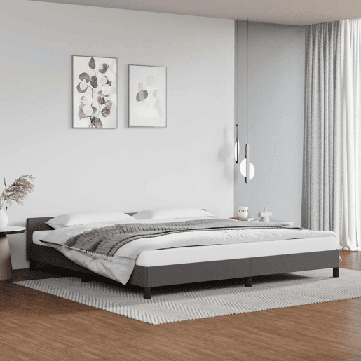 Estrutura Cama de casal para adultos c cabeceira sem colchão 200x200 cm cinzento
