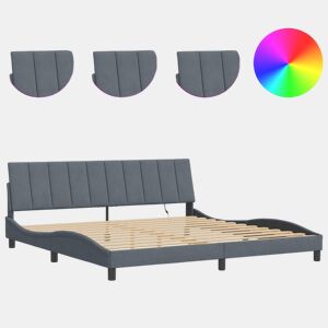 Estrutura de cama de casal moderno com LED - 200x200cm veludo cinzento-escuro