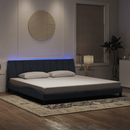 Estrutura de cama de casal moderno com LED - 200x200cm veludo cinzento-escuro