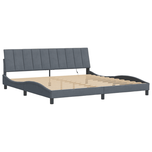 Estrutura de cama de casal moderno com LED - 200x200cm veludo cinzento-escuro