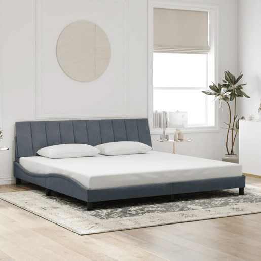 Estrutura de cama de casal moderno com LED - 200x200cm veludo cinzento-escuro