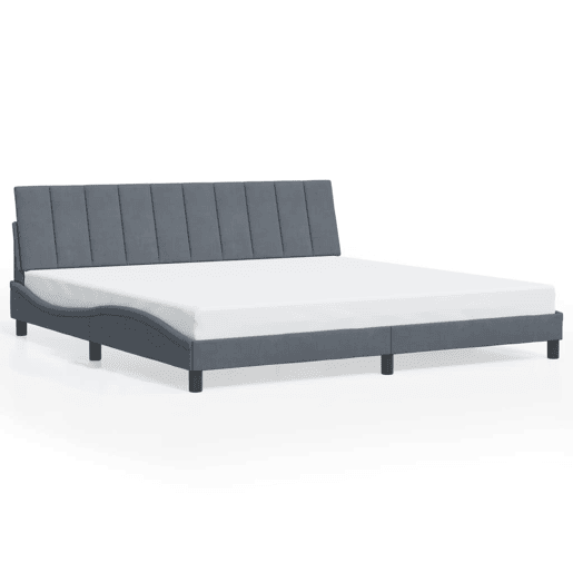 Estrutura de cama de casal moderno com LED - 200x200cm veludo cinzento-escuro