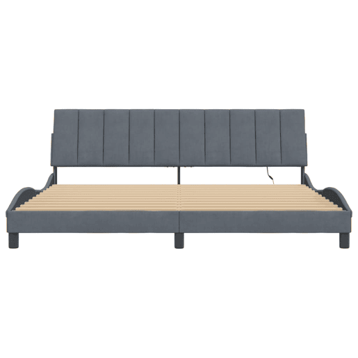 Estrutura de cama de casal moderno com LED - 200x200cm veludo cinzento-escuro