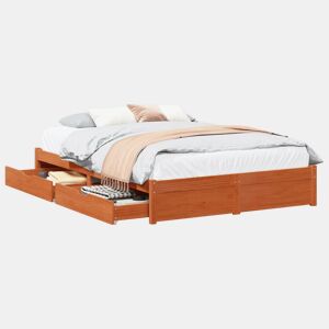 Estrutura da Cama de casal simple 3 pcs Marrom Cera Madeira de Pinho Sólido