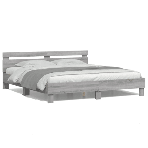Estrutura de cama de casal c cabeceiraluzes LED - 180x200cm cinzento sonoma