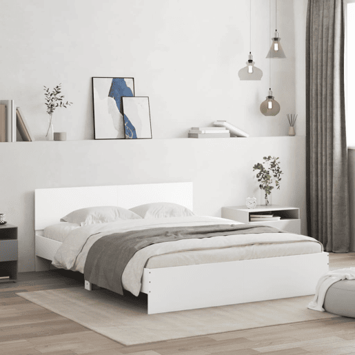 Estrutura de Cama de casal moderno com cabeceira 150x200 cm branco Estrutura de Cama de casal moderno com cabeceira 150x200 cm branco