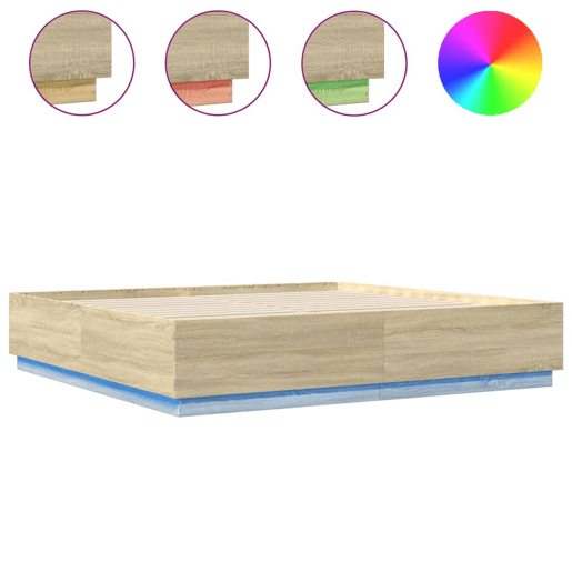 Estrutura de Cama de casal moderno c luzes LED derivados madeira carvalho sonoma