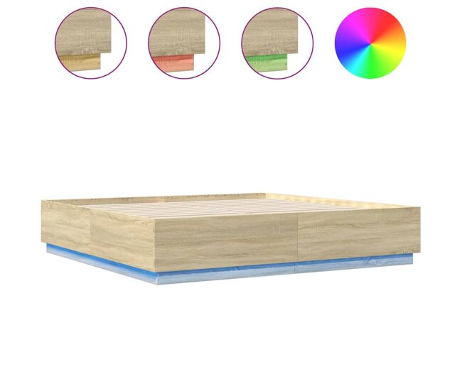 Estructura de cama doble matrimonial - con luces led madera roble sonoma 200x200 cm
