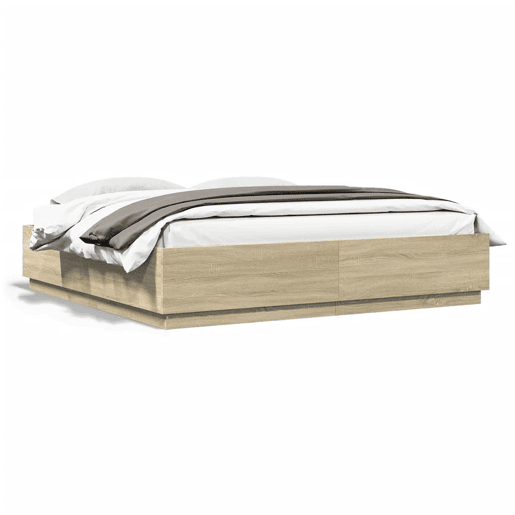 Estrutura de Cama de casal moderno c luzes LED derivados madeira carvalho sonoma