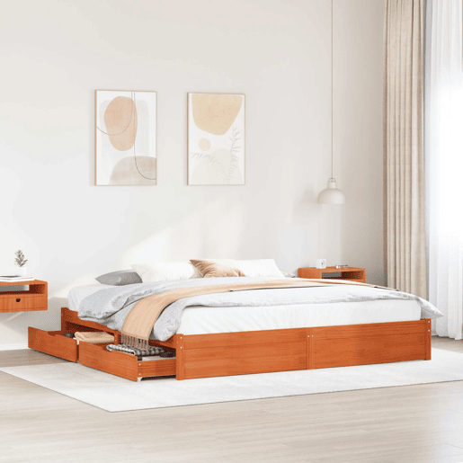 Estrutura da Cama de casal moderno com gaveta - Marrom Cera 180 x 200 cm