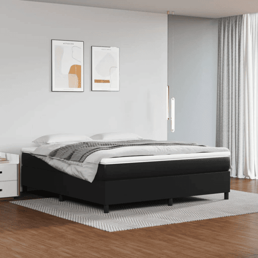 Estrutura de Cama de casal moderno com molas 160x200 cm couro artificial preto