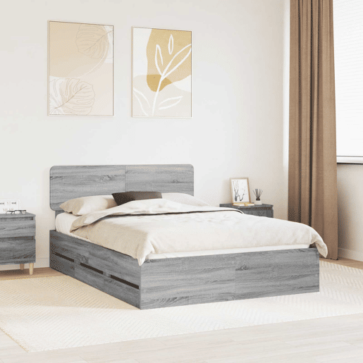 Estrutura da Cama de casal simple com cabeceira Sonoma cinza 150 x 200 cm