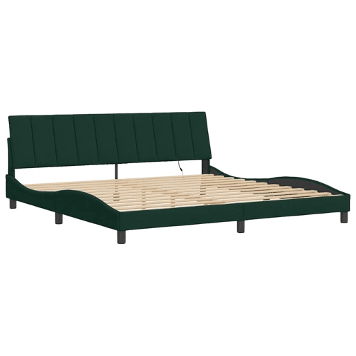Estrutura de cama de casal moderno com LED - 200x200 cm veludo verde-escuro