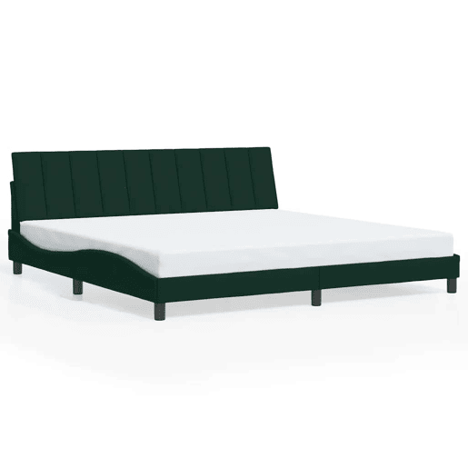 Estrutura de cama de casal moderno com LED - 200x200 cm veludo verde-escuro
