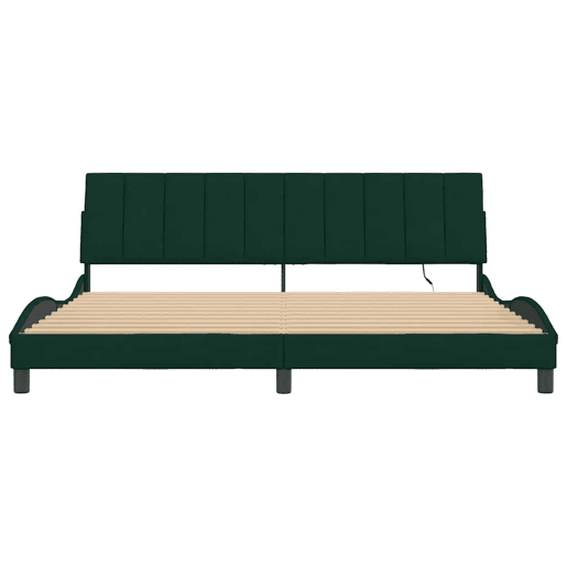 Estrutura de cama de casal moderno com LED - 200x200 cm veludo verde-escuro